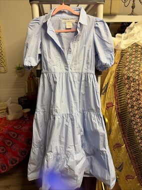 Gretchen Scott Light Blue Puff-Sleeve Tiered Dress roc rac roc light blue s/m